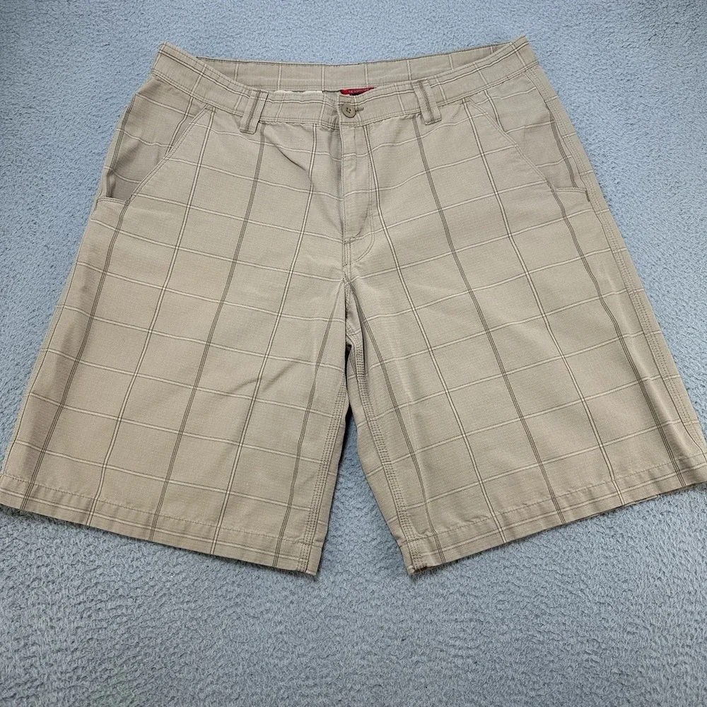 NORTH FACE Shorts Mens 38 Beige Plaid Performance Outdoor Hiking Stretch Beach